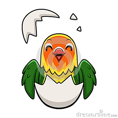 Cute fischer love bird cartoon inside from egg Vector Illustration