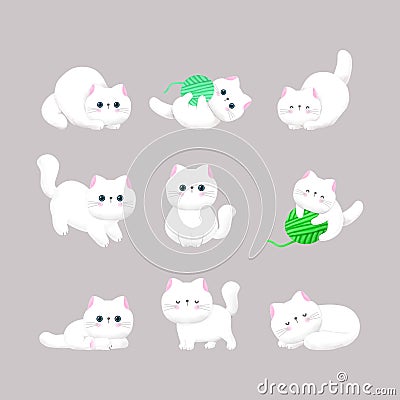 Set of collection group Cute white cat watercolor vector illustratio. Vector Illustration