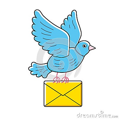 Dove mail, pigeon bird with an envelope. Vector Illustration