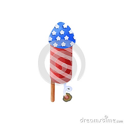 Happy 4th of July firework watercolor vector Illustration on white background. Vector Illustration