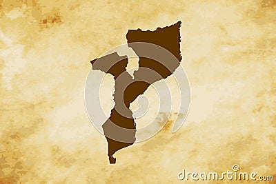 Brown map of Country Mozambique isolated on old paper grunge texture background - vector Vector Illustration