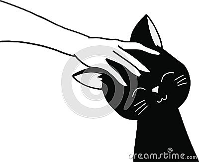 hand petting cute black cat Vector Illustration