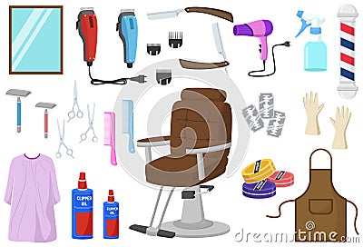 Set of hairdresser equipment on white background Vector Illustration