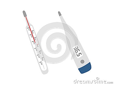 Medical thermometer clipart cartoon style. Electronic and mercurial thermometer flat vector set illustration Vector Illustration