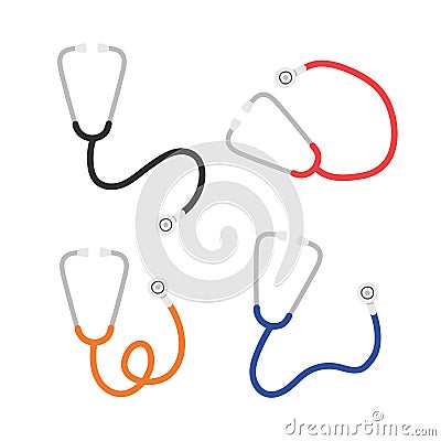 Stethoscope clipart cartoon style. Stethoscope or medical phonendoscope flat vector set illustration Vector Illustration