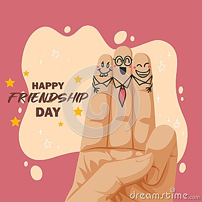 happy friendship day illustration poster of fingers embracing each other like a group of close friends Vector Illustration