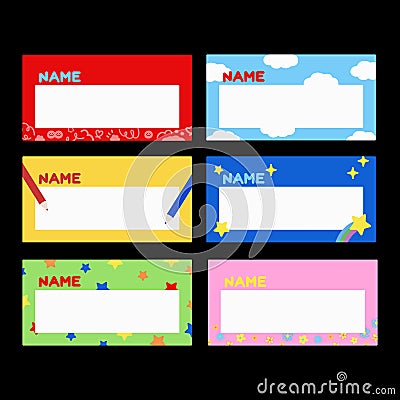Cute and colourful back to school name tags for teachers and students. Vector Illustration