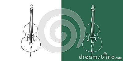 Double bass line drawing cartoon. String instrument double bass clipart drawing linear style on white and chalkboard background Vector Illustration