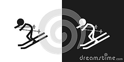 Snow skiing icon pictogram vector design. Stick figure man sports player skier vector icon sign symbol pictogram Vector Illustration