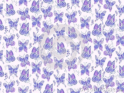Pastel vector butterfly seamless texture, bohemian fashion, Boho textile fabric, Fairy tale magic creatures wrapping ornament Vector Illustration