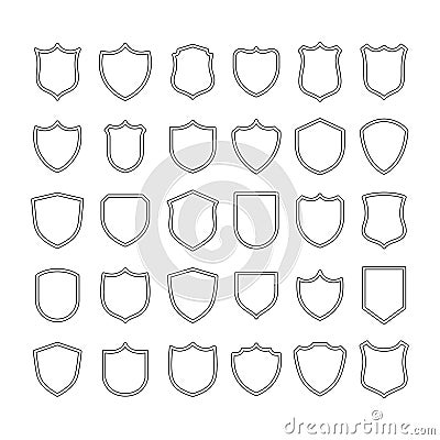 set of black silhouette shield badges vector line illustration Vector Illustration