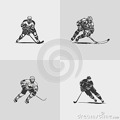 hockey player silhouette NHL sports game vector set design Vector Illustration