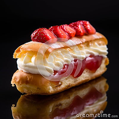 Chocolate eclairs with berries Stock Photo