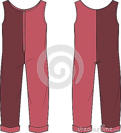 Girls and Women Wear Jumpsuit and Bodysuits Vector Front and Back Vector Illustration