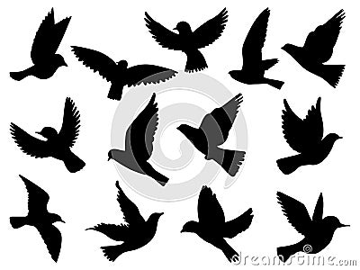 Set of Silueta pajaros bird silhouette vector art on a white background Vector Illustration
