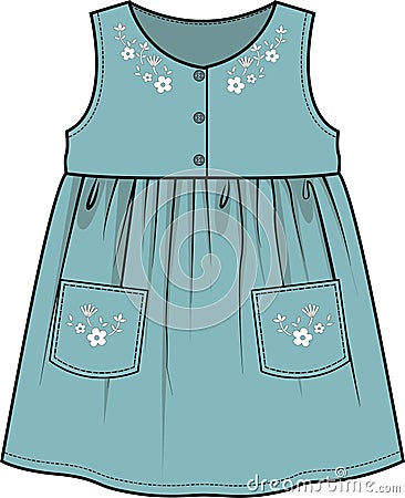 Baby Girl Floral Embroidery Collar Dress Vector Illustration