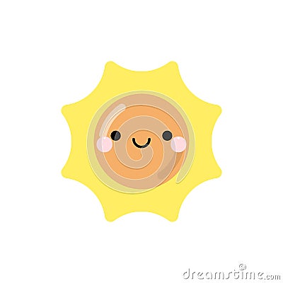 Cute smiling sun character icon Vector Illustration