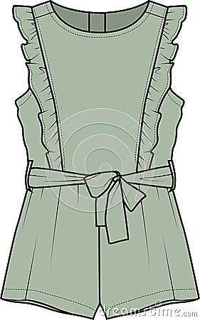 Kid Girls Wear Pinafore Dress Jumpsuit with Frills Vector Illustration