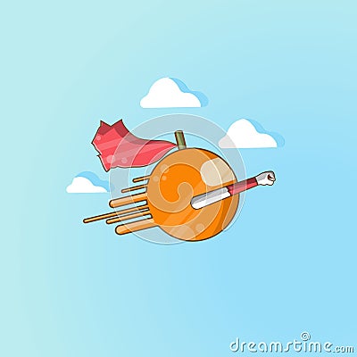 superhero orange flying Vector Illustration