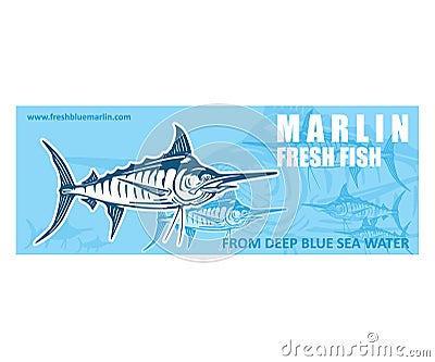 MARLIN BLUE FROZEN FISH BANNER Vector Illustration