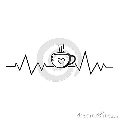 Coffee Heartbeat, illustration, print shirt Vector Illustration