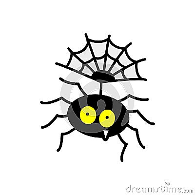 Vector illustration of stylized spider animal cartoon character lying on a web Cartoon Illustration