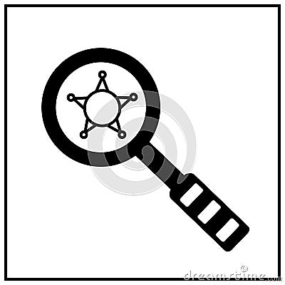 magnifying glass silhouette illustration vector design with police badge. Vector Illustration