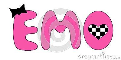 Emo lettering. Y2k style. Heart in chessboard. 00s nostalgia. Black and pink. Vector flat illustration. Vector Illustration