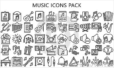 Music and multimedia black outline icons pack Vector Illustration