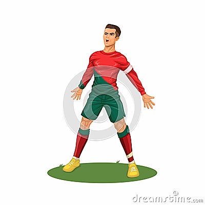 illustration Of Christiano Ronaldo Celebration Pose In Portugal National Soccer Team Character Cartoon Vector Vector Illustration
