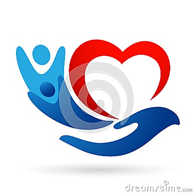Happy Family heart care union team love in people care children kids taking growth wellness parenting care successful icon Stock Photo