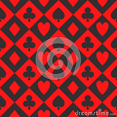 poker card pattern, seamless vector casino background with card suits Vector Illustration