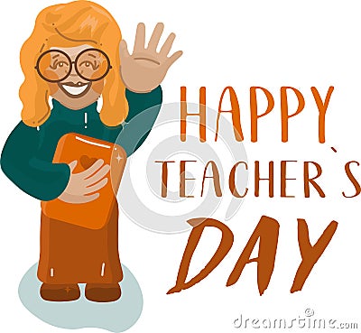 Happy teachers day postcard template happy world hindi teacher`s day set illustration worker set vector flat people happy smile Vector Illustration