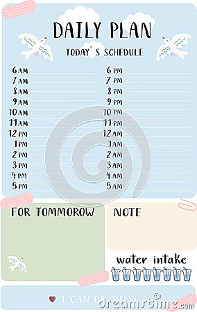 Collection of weekly or daily planner pages , png sheet for notes and to do list templates decorated by cute and plants. Vector Illustration