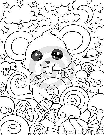 Halloween coloring page, Adult coloring page, Halloween activity Vector Illustration