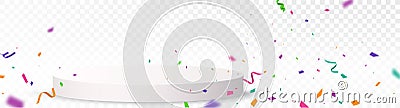 Empty podium banner with colorful confetti and light, isolated on transparent bacground Vector Illustration