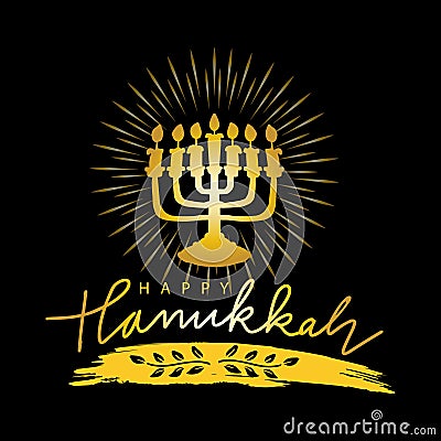 Happy Hanukkah. Hand drawn lettering. Cartoon Illustration