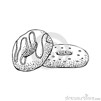 Minimalistic baking pattern. Two donuts. Scrapbooking. Vector Illustration