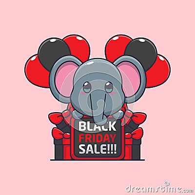 cute elephant happy in black friday sale cartoon vector illustration. Vector Illustration