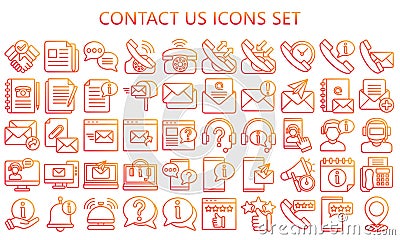 Contact Us and User Interface Gradient Outline Icons Pack Vector Illustration