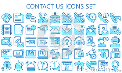 Ccontact Us Blue Color Icons Pack Vector Illustration
