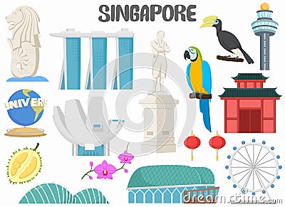 Set of Singapore famous landmarks Vector Illustration