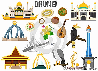 Set of Brunei famous landmarks Vector Illustration