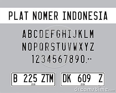 Car number plate template. Vehicle registration license of Indonesia, plat nomer mobil custom Vector Illustration