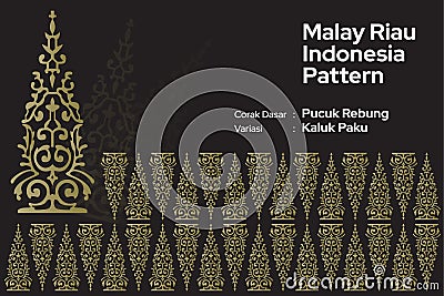 Pattern Malay Riau Batik Songket Tenun, Weaving Corak Motif Pucuk Rebung Kuntum Mambang Melayu patterns, Vector Illustration