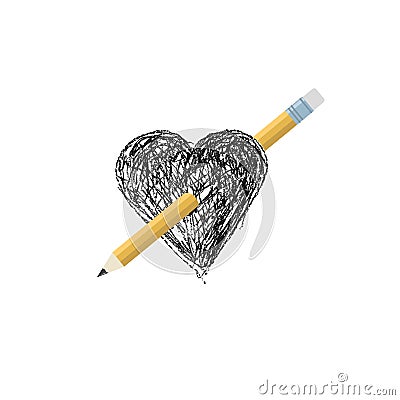 Vector broken heart with graphite pencil on white background. Great element for your art, love concept Vector Illustration