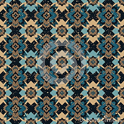 Ikat geometric ornament with diamonds. Ikkat. Seamless pattern. Aztec style. Tribal ethnic vector texture. Vector Illustration
