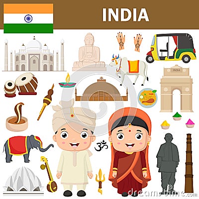 Set of India famous landmarks Vector Illustration