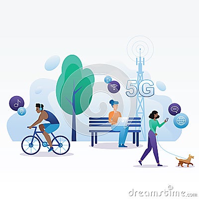 Connecting the World: Artistic Portrayals of 5G Hotspot Excellence Vector Illustration
