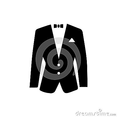 Suit icon isolated on white background Man suit icon isolated background with bow and tie. Fashion black business Vector Illustration